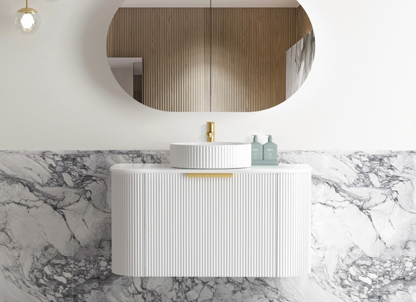 OTTI BONDI MATTE WHITE 900MM CURVE WALL HUNG VANITY