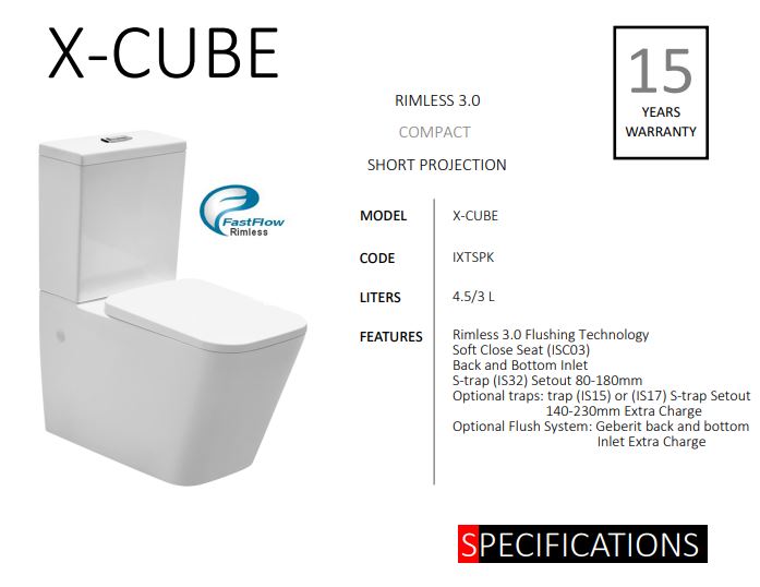 INSPIRE X-CUBE RIMLESS TOILET SUITE GLOSS WHITE