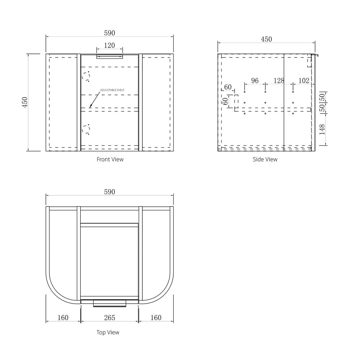 OTTI BONDI MATTE WHITE 600MM CURVE WALL HUNG VANITY