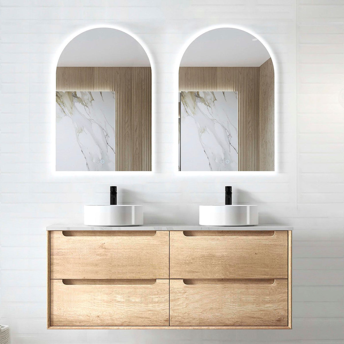 OTTI BYRON NATURAL OAK 1200MM DOUBLE BOWL WALL HUNG VANITY