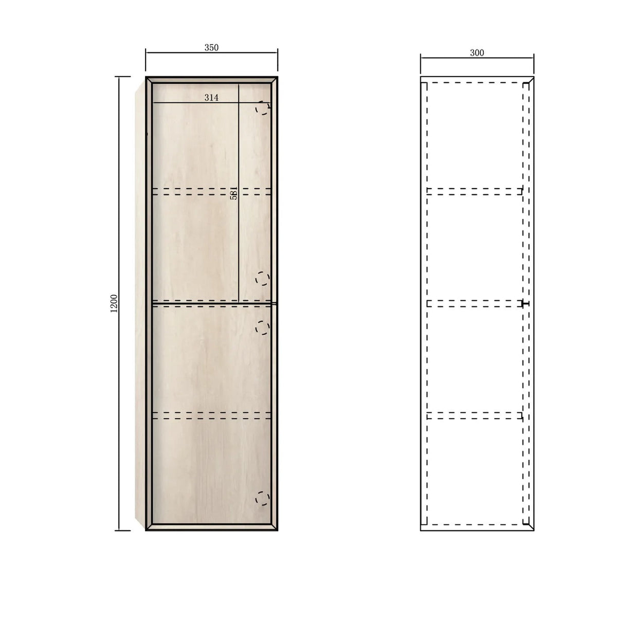 OTTI BYRON WALL HUNG TALL BOY 350MM X 1200MM OAK