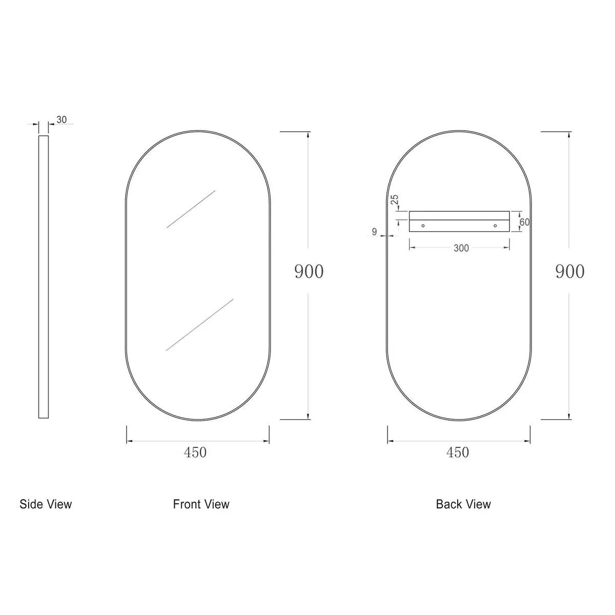 OTTI NOOSA BLACK OVAL MIRROR 900MM