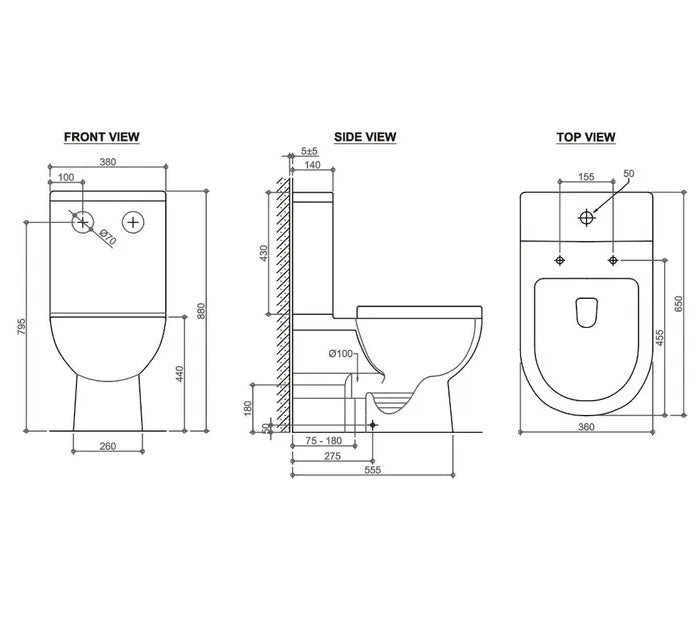 INSPIRE BELLA BACK TO WALL RIMLESS TOILET SUITE GLOSS WHITE