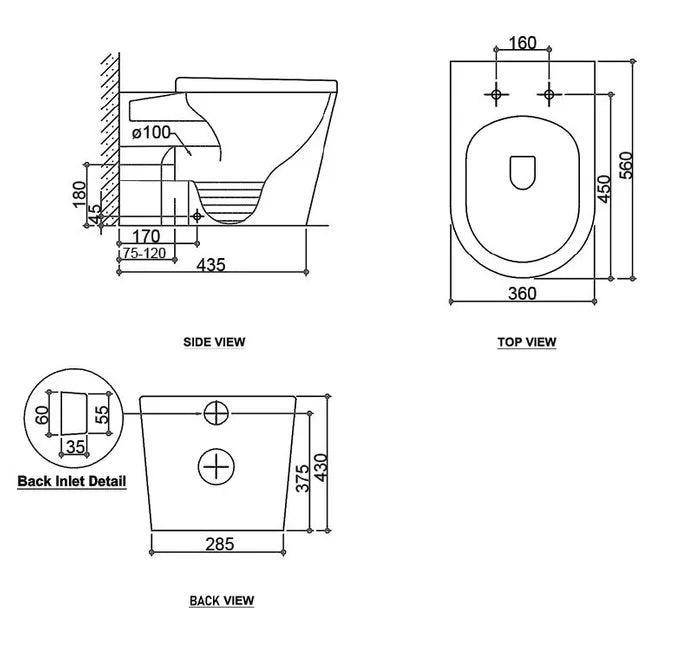 INSPIRE ALZANO RIMLESS WALL FACED PAN GLOSS WHITE