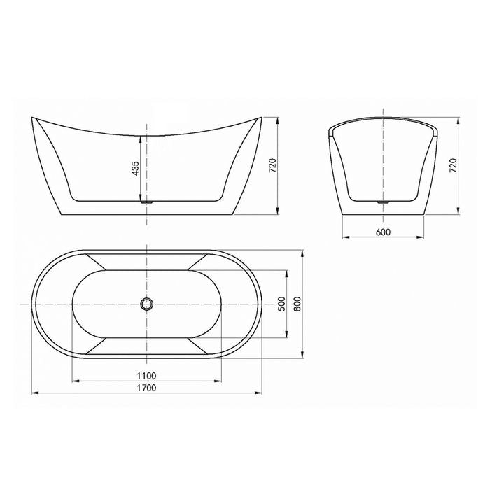 INSPIRE VIVA HIGH BACK FREESTANDING BATHTUB GLOSS WHITE (AVAILABLE IN 1500MM AND 1700MM)