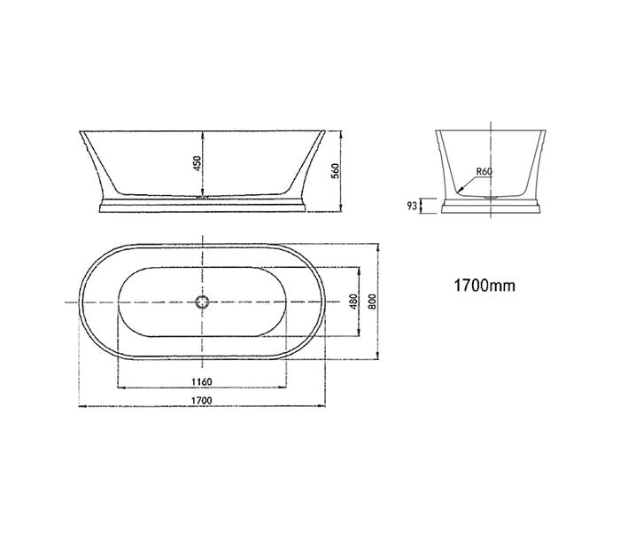 INSPIRE HAMPTON GLOSS WHITE FREESTANDING BATH 1700MM