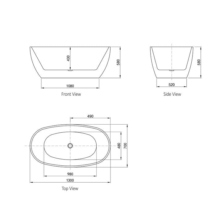 INSPIRE VINNY FREESTANDING BATHTUB GLOSS WHITE 1300MM