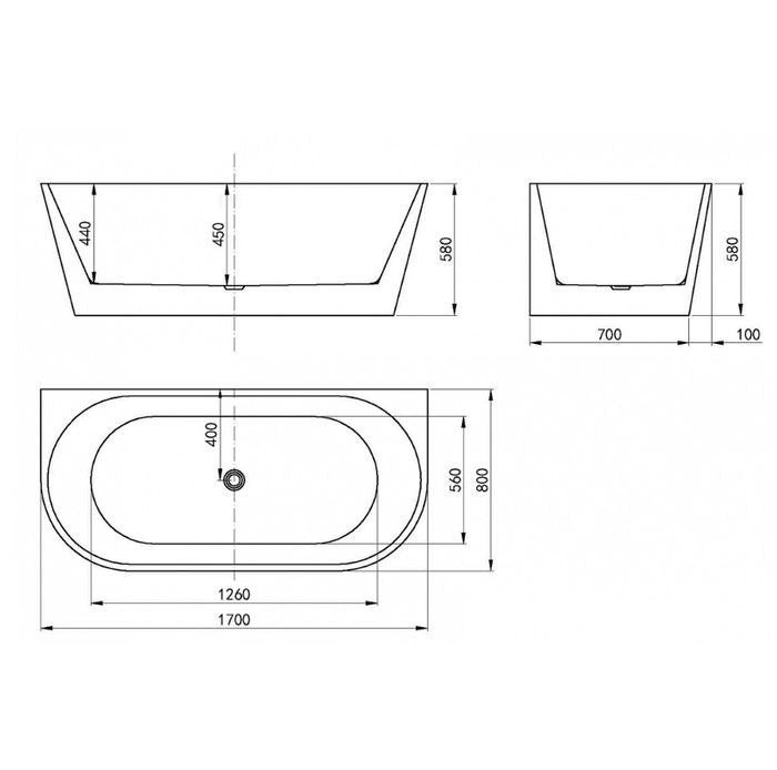 INSPIRE VERONA BACK TO WALL FREESTANDING BATHTUB GLOSS WHITE (AVAILABLE IN 1500MM AND 1700MM)