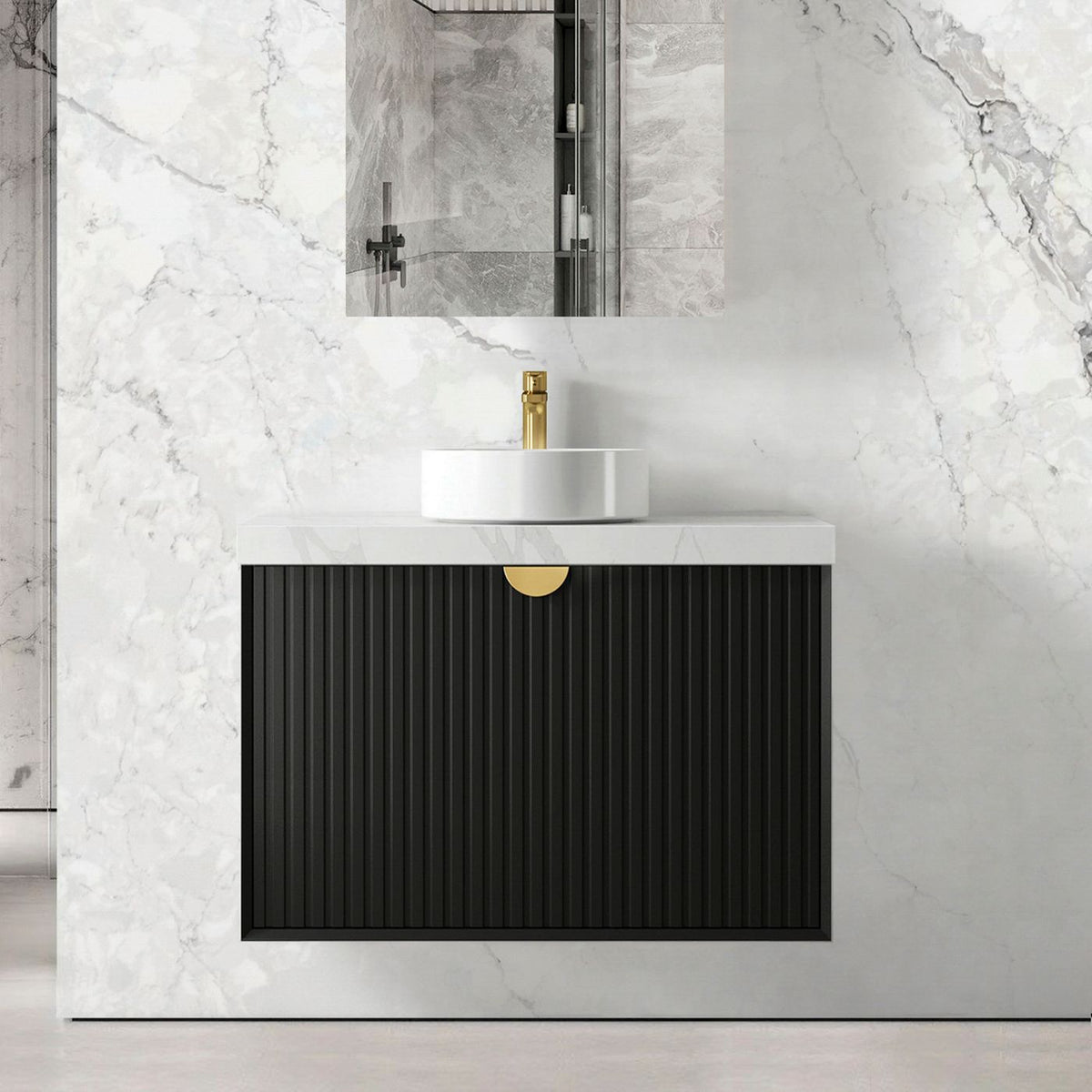 OTTI MARLO MATTE BLACK 900MM WALL HUNG VANITY