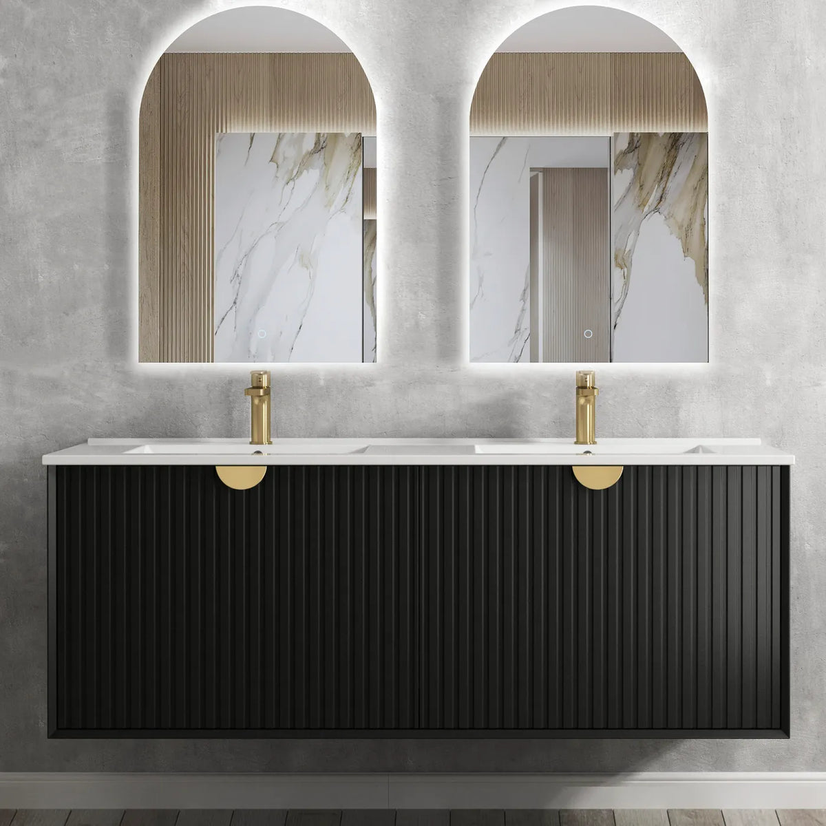 OTTI MARLO MATTE BLACK 1500MM DOUBLE BOWL WALL HUNG VANITY