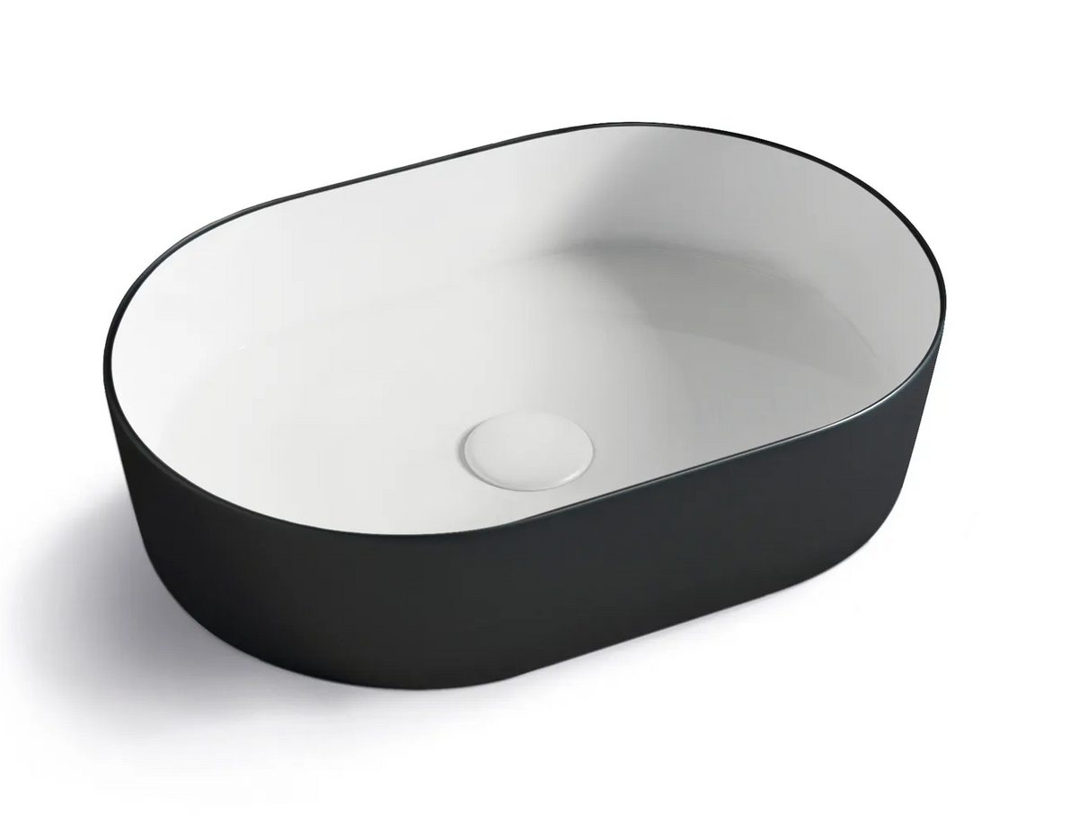 OTTI QUAY OVAL BASIN MATTE BLACK AND WHITE 500MM