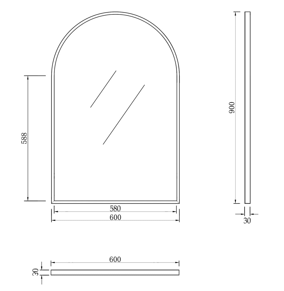 OTTI ARCHIE METAL FRAMED MIRROR BLACK 900MM