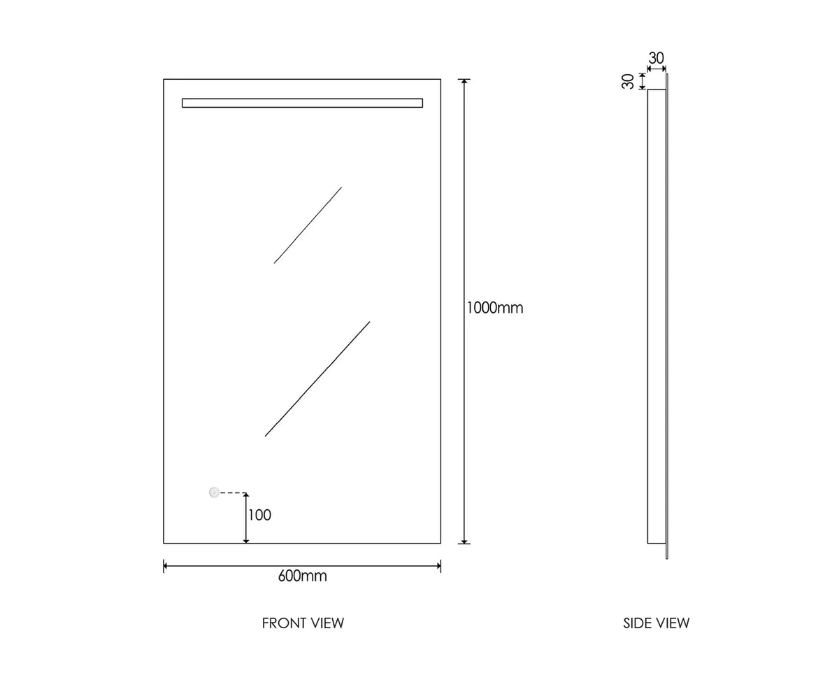 OTTI BOSTON FRAMELESS LED RECTANGULAR MIRROR 600X1000MM