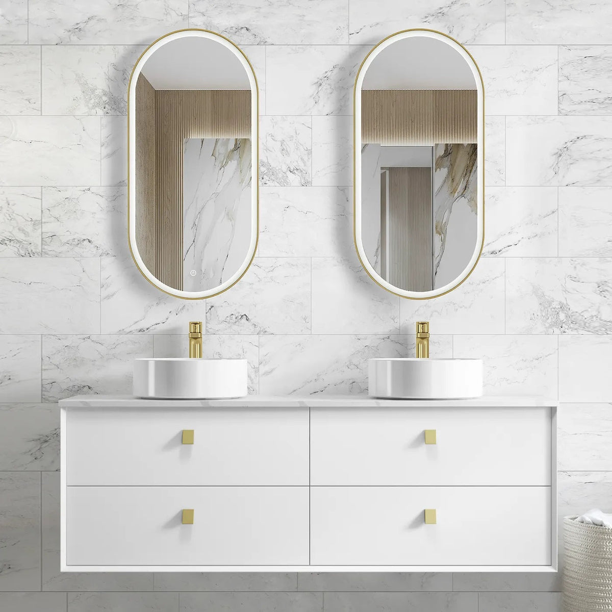 OTTI BOSTON MATTE WHITE 1500MM DOUBLE BOWL WALL HUNG VANITY