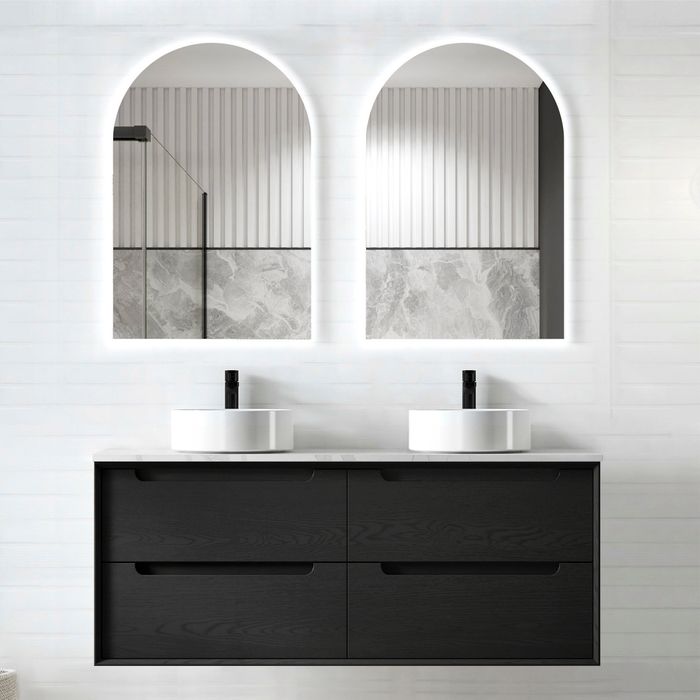 OTTI BYRON BLACK OAK 1200MM DOUBLE BOWL WALL HUNG VANITY