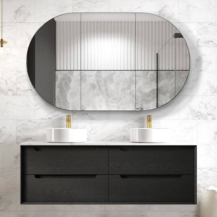 OTTI BYRON BLACK OAK 1500MM DOUBLE BOWL WALL HUNG VANITY