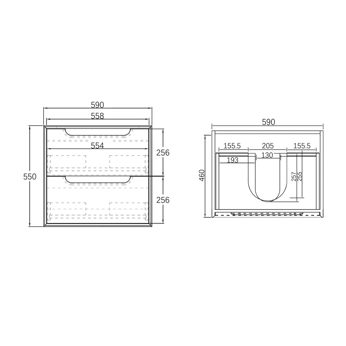 OTTI BYRON BLACK OAK 600MM WALL HUNG VANITY