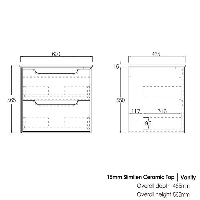 OTTI BYRON BLACK OAK 600MM WALL HUNG VANITY