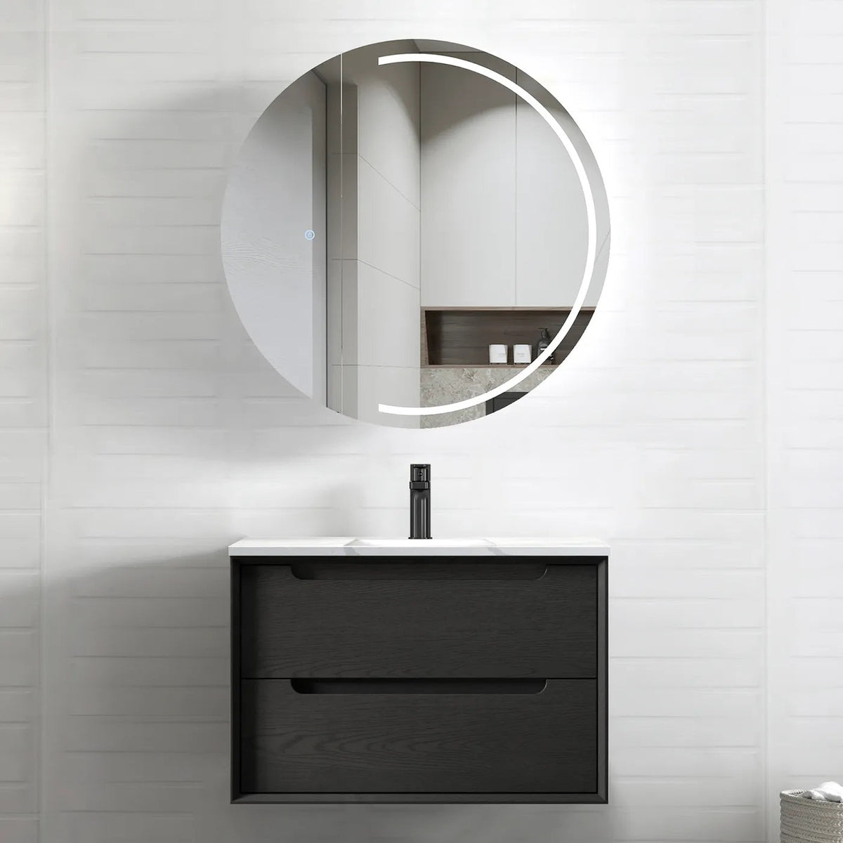 OTTI BYRON BLACK OAK 750MM WALL HUNG VANITY