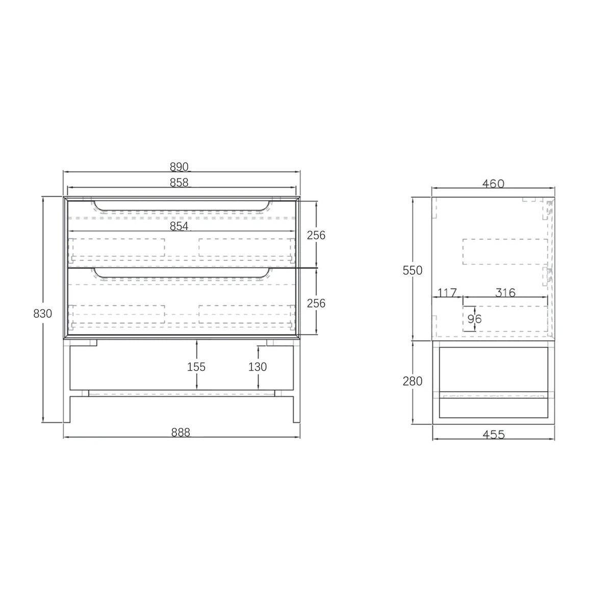 OTTI BYRON BLACK OAK 900MM FLOOR STANDING VANITY