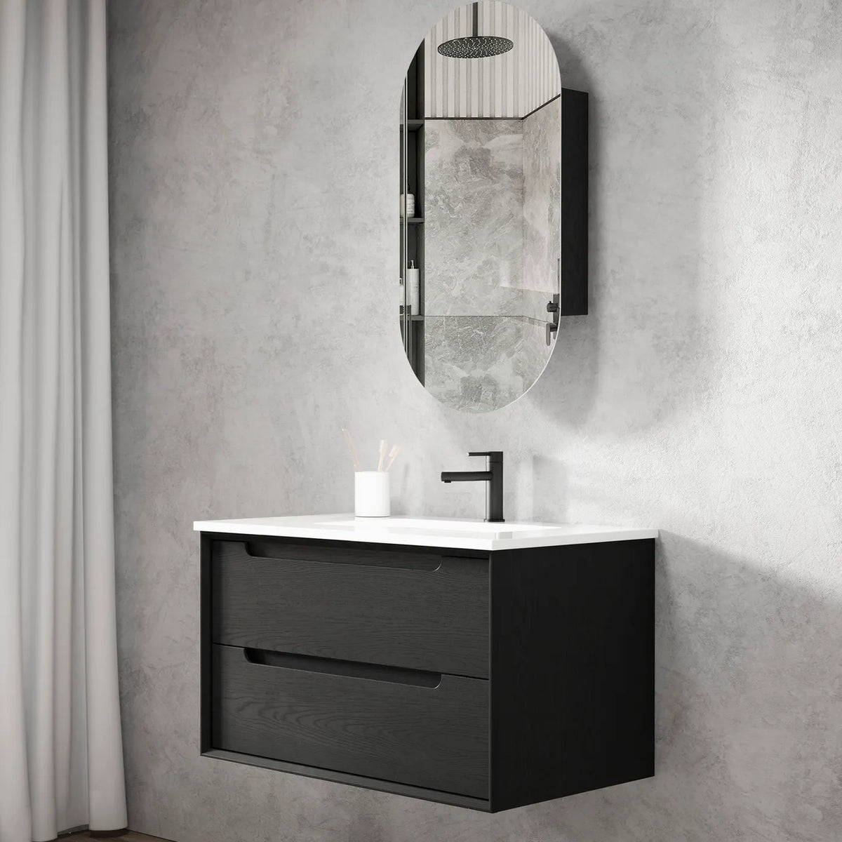 OTTI BYRON BLACK OAK 900MM WALL HUNG VANITY