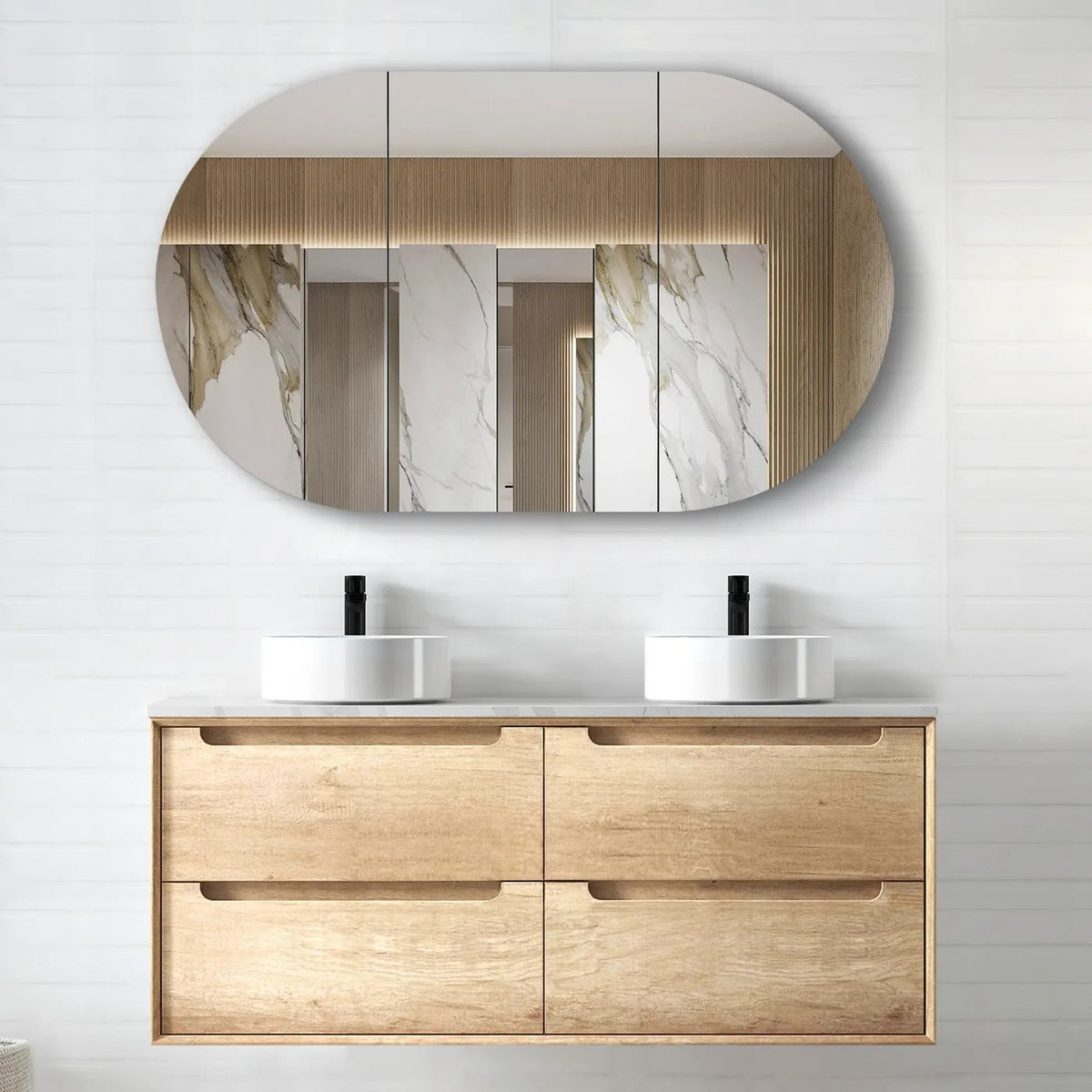 OTTI BYRON NATURAL OAK 1200MM DOUBLE BOWL WALL HUNG VANITY