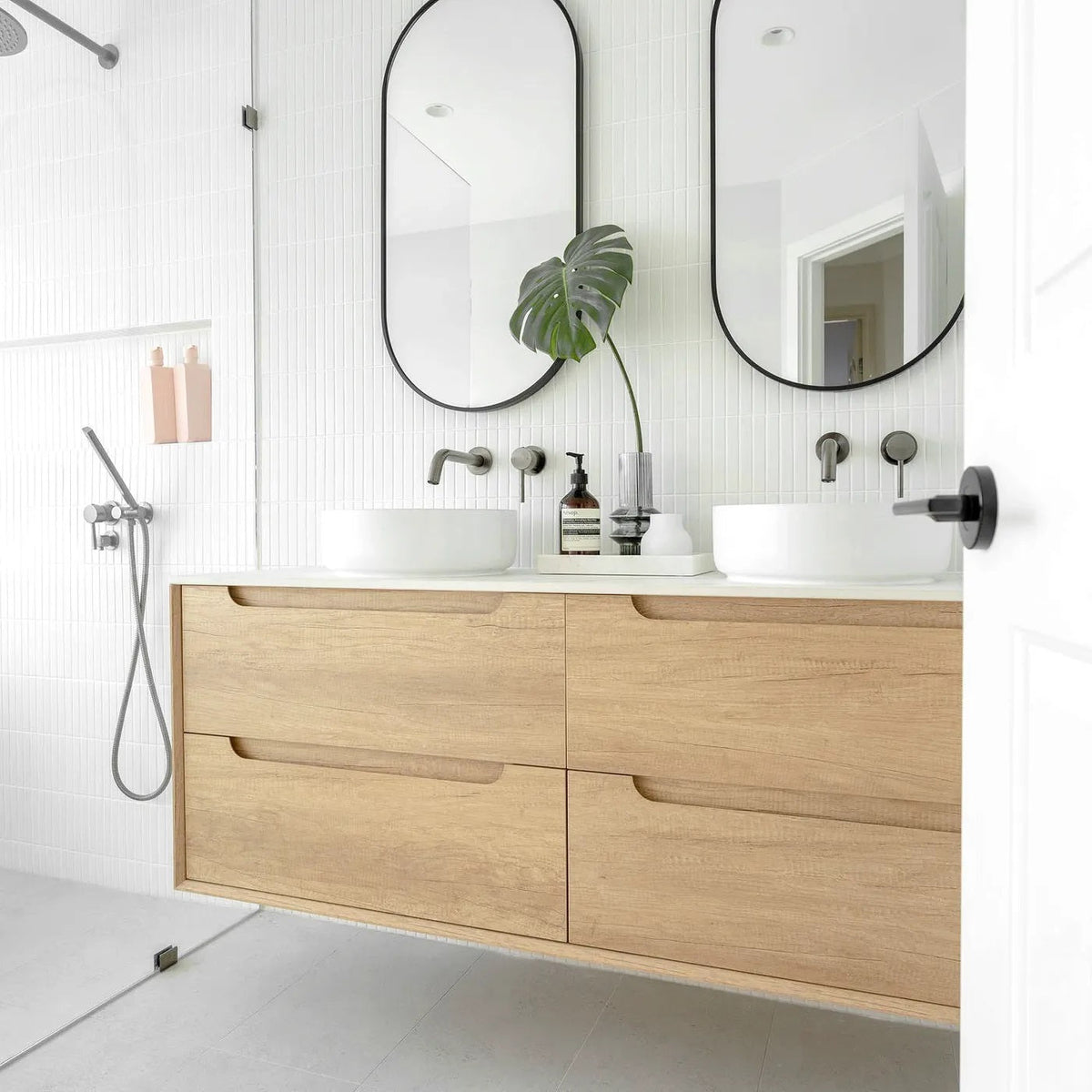 OTTI BYRON NATURAL OAK 1200MM DOUBLE BOWL WALL HUNG VANITY