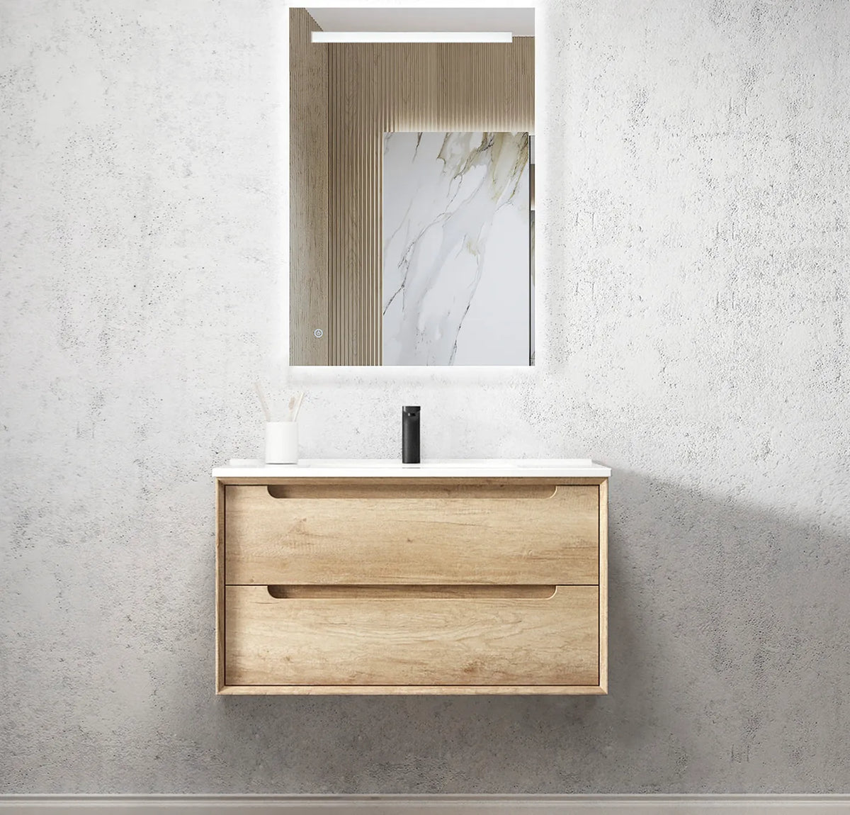 OTTI BYRON NATURAL OAK 900MM WALL HUNG VANITY