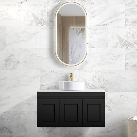 OTTI HAMPTON MARK II MATTE BLACK 900MM WALL HUNG VANITY