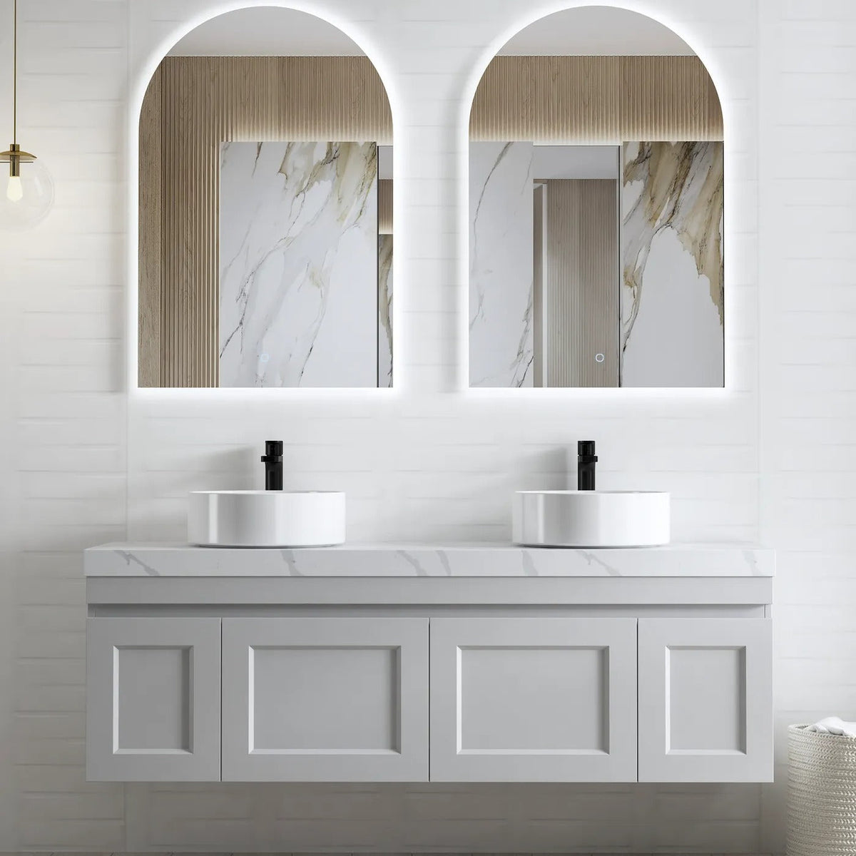 OTTI HAMPTON MARK II MATTE GREY 1500MM DOUBLE BOWL WALL HUNG VANITY