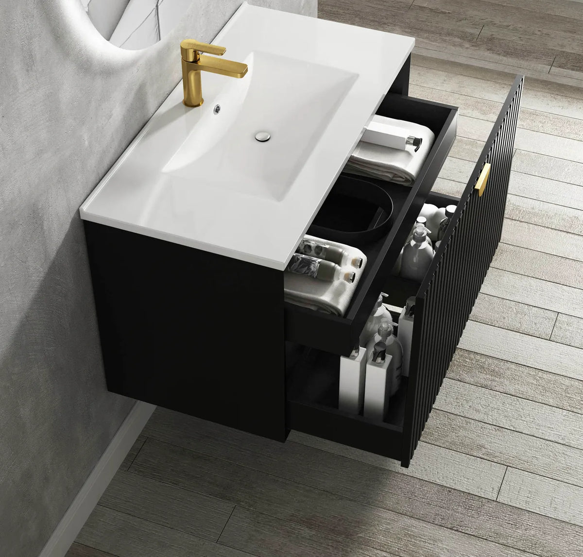 OTTI MARLO MATTE BLACK 600MM WALL HUNG VANITY