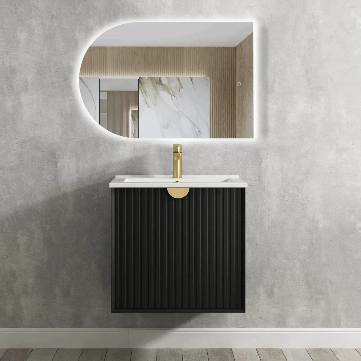 OTTI MARLO MATTE BLACK 600MM WALL HUNG VANITY