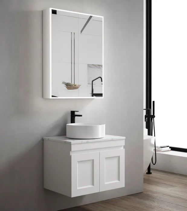 OTTI MOONLIGHT LED MATTE WHITE WALL HUNG SHAVING CABINET 600MM