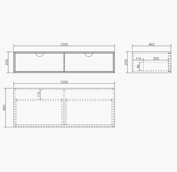 OTTI MOONLIGHT WALL HUNG CABINET AND BASIN WHITE 1200MM