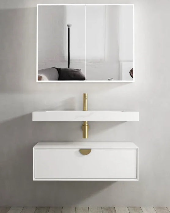 OTTI MOONLIGHT WALL HUNG CABINET AND BASIN WHITE 900MM