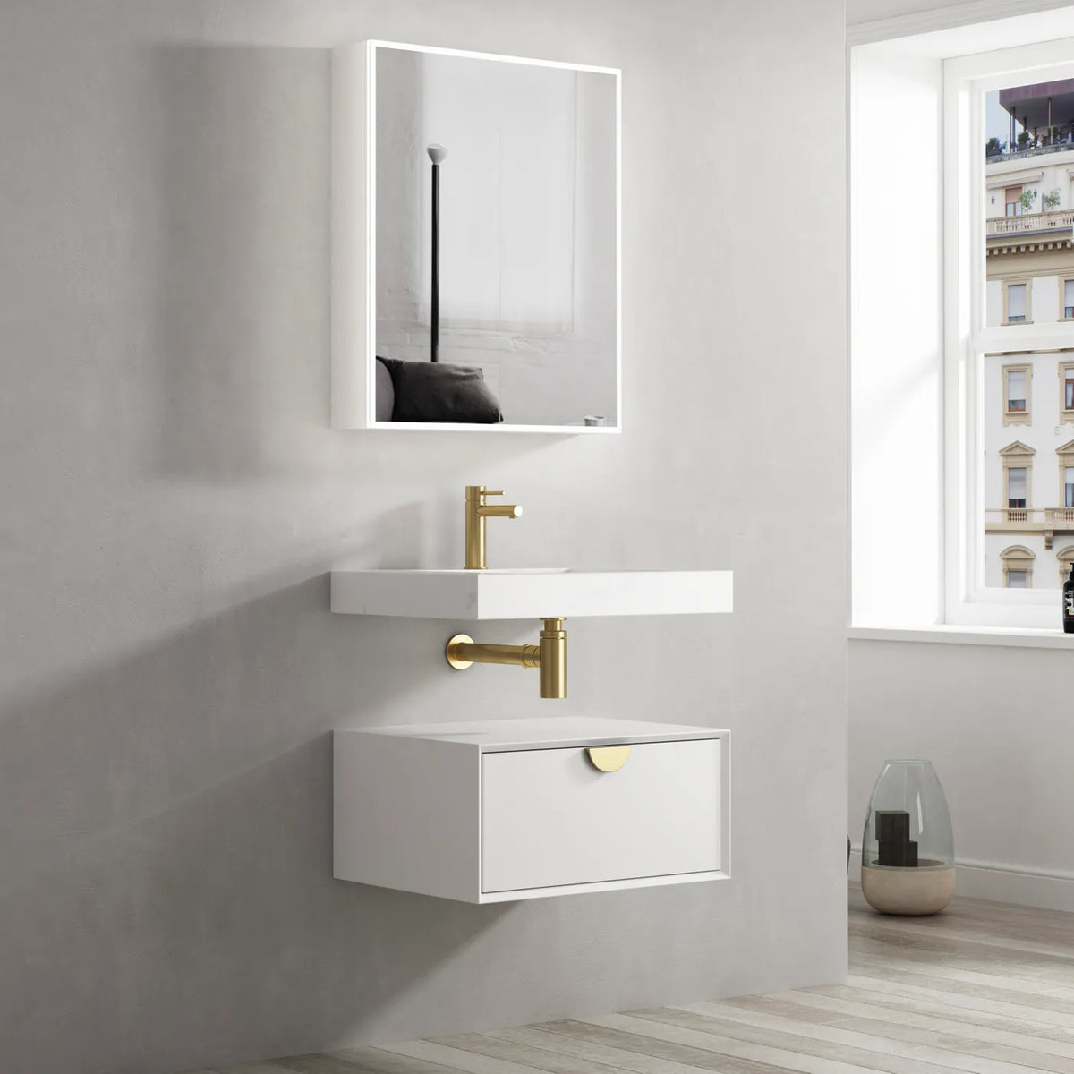 OTTI MOONLIGHT WALL HUNG CABINET AND BASIN WHITE 600MM