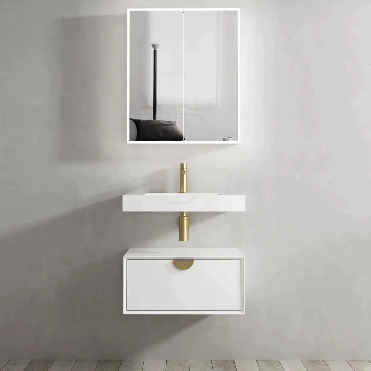 OTTI MOONLIGHT WALL HUNG CABINET AND BASIN WHITE 600MM