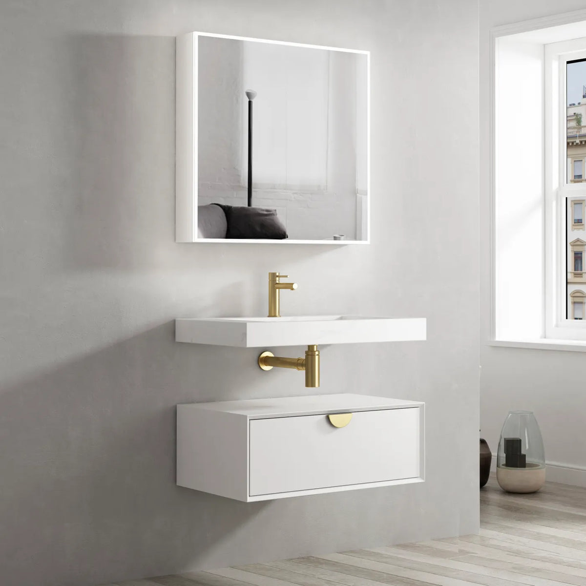 OTTI MOONLIGHT WALL HUNG CABINET AND BASIN WHITE 750MM