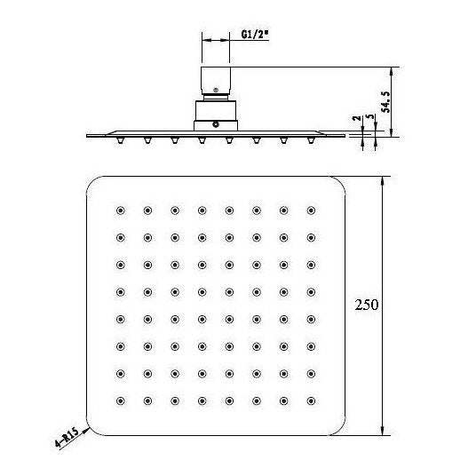 INSPIRE TARAN STAINLESS SHOWER HEAD SQUARE 250MM BRUSHED NICKEL