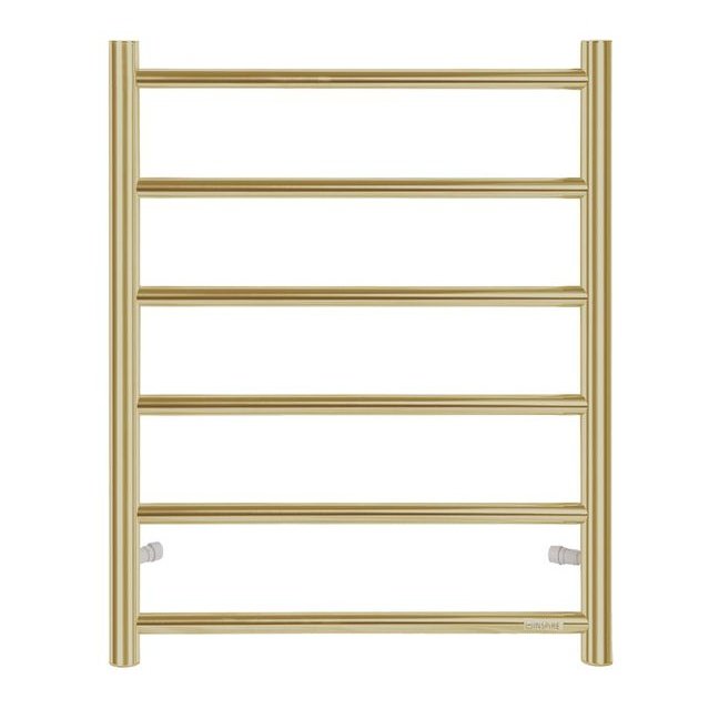 INSPIRE HEATED TOWEL RAIL 6 BAR ROUND BRUSHED GOLD