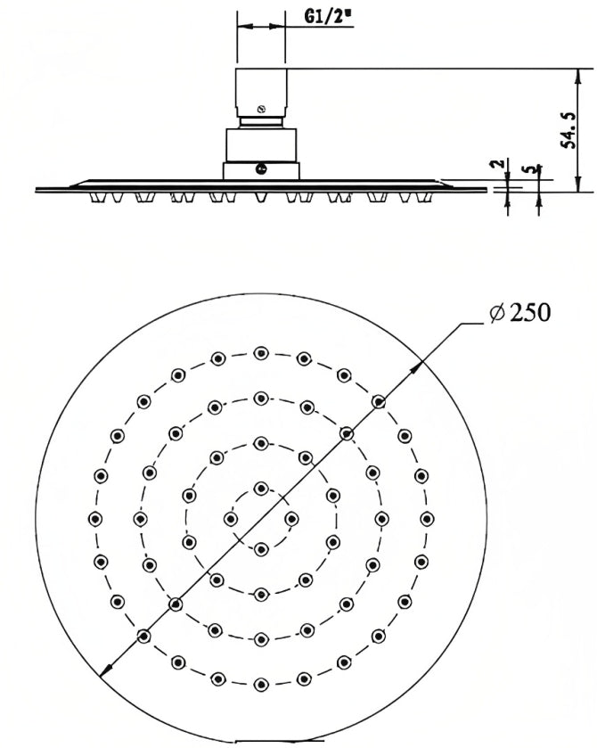 INSPIRE STAINLESS SHOWER HEAD ROUND 250MM CHROME