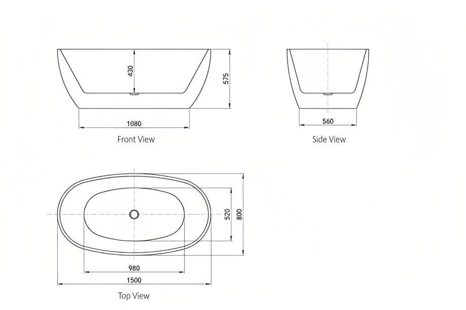 INSPIRE VINNY FREE STANDING BATHTUB MATTE WHITE (AVAILABLE IN 1500MM AND 1700MM)