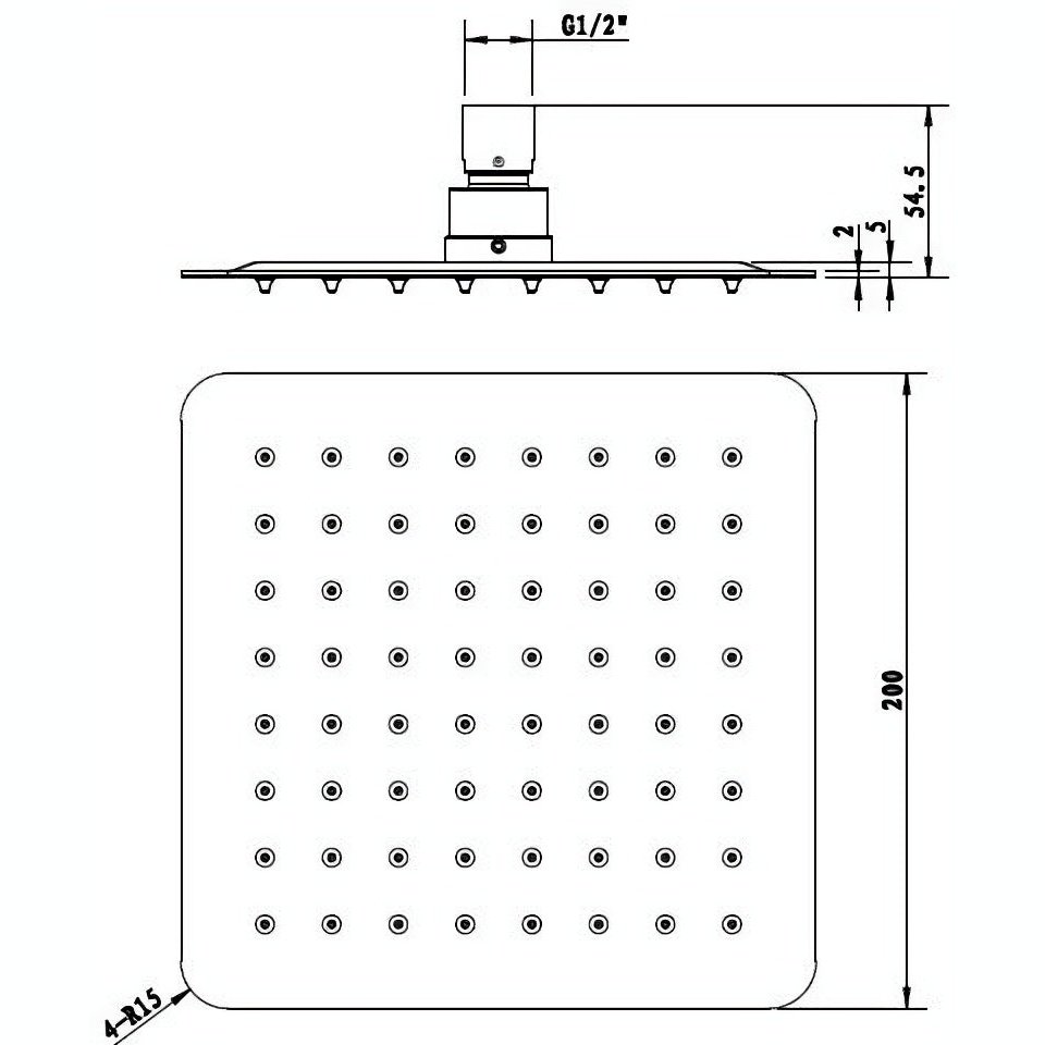 INSPIRE STAINLESS SHOWER HEAD SQUARE 200MM BLACK