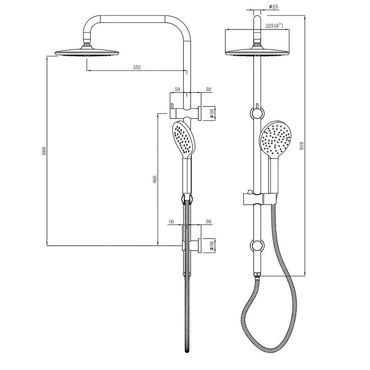 INSPIRE PAVIA COMBO SHOWER SET WITH SINGLE HOSE TOP INLET GUN METAL